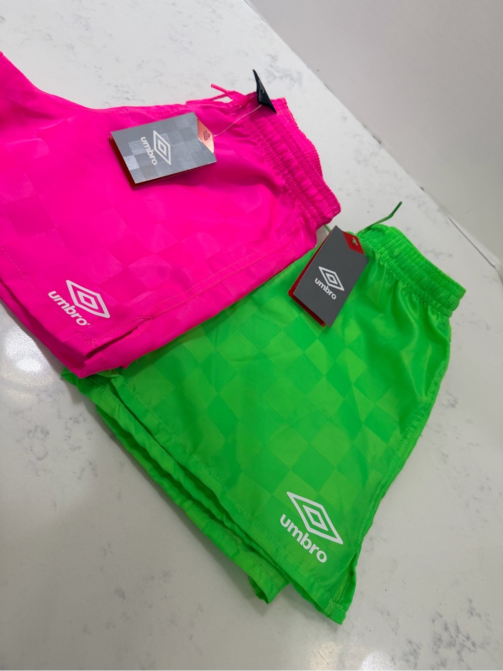Umbro Kids Neon Pink & Neon Green Athletic Shorts Set bundle of two pairs - Picture 7 of 10